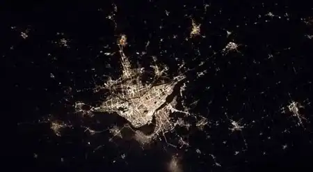 Огни ночных городов, вид из космоса