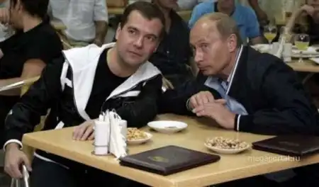 Путин и Медведев за просмотром футбольного матча