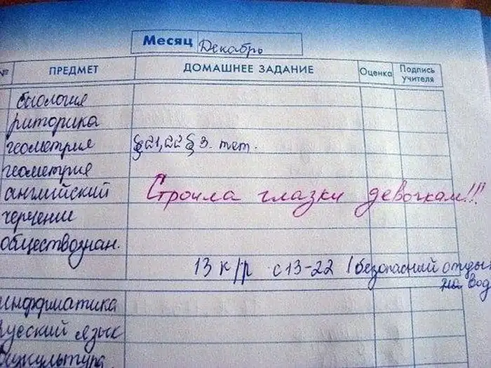 Смешные замечания в школьных дневниках Смешные замечания в школьных дневниках