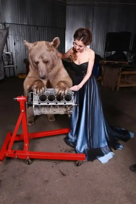 Смелая фотосессия девушки с медведем