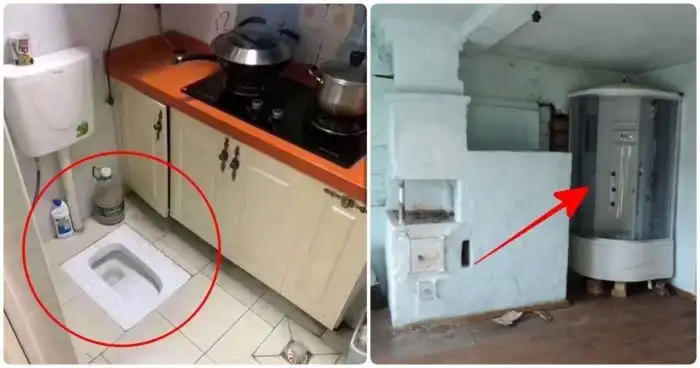 Планировка совмещенной кухни и ванной