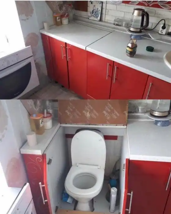 Планировка совмещенной кухни и ванной