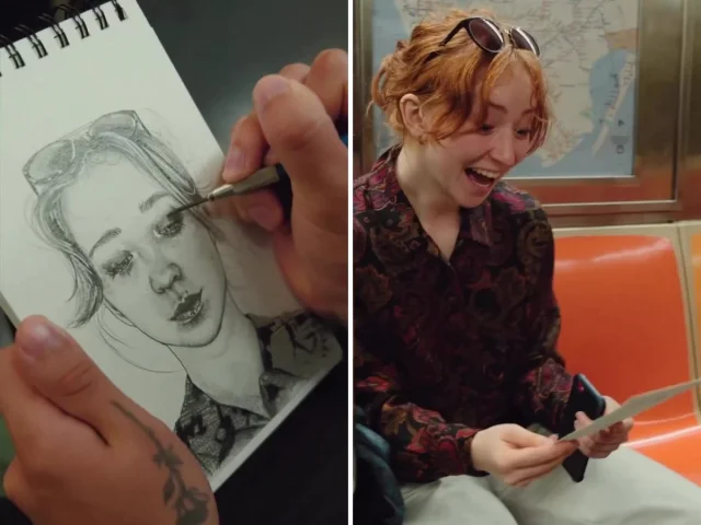 Скрытое искусство: Художник в метро создает портреты для пассажиров, оставаясь незамеченным